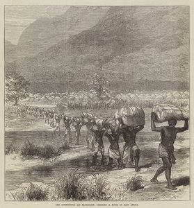 De Livingstone Hulp Expeditie, een rivier overstekend in Oost-Afrika